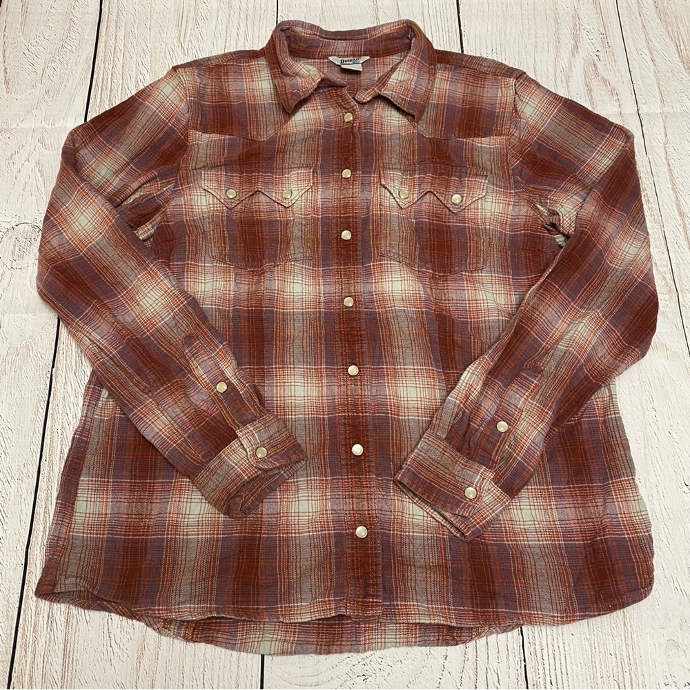 Duluth Trading Co Red and Blue Plaid Western Shirt pearl snaps Medium